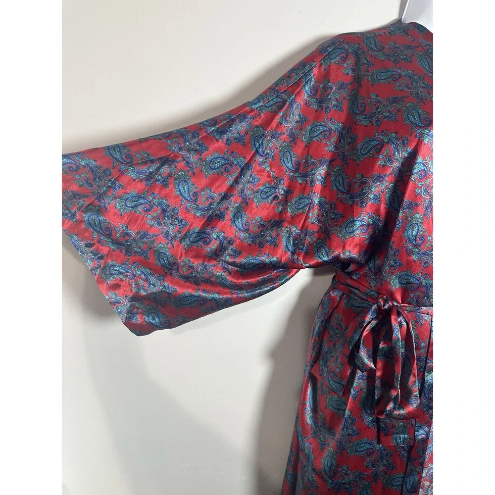 VTG Victoria's Secret Gold Label Paisley Kimono Robe - Red Jewel Tone 80s/90s OS